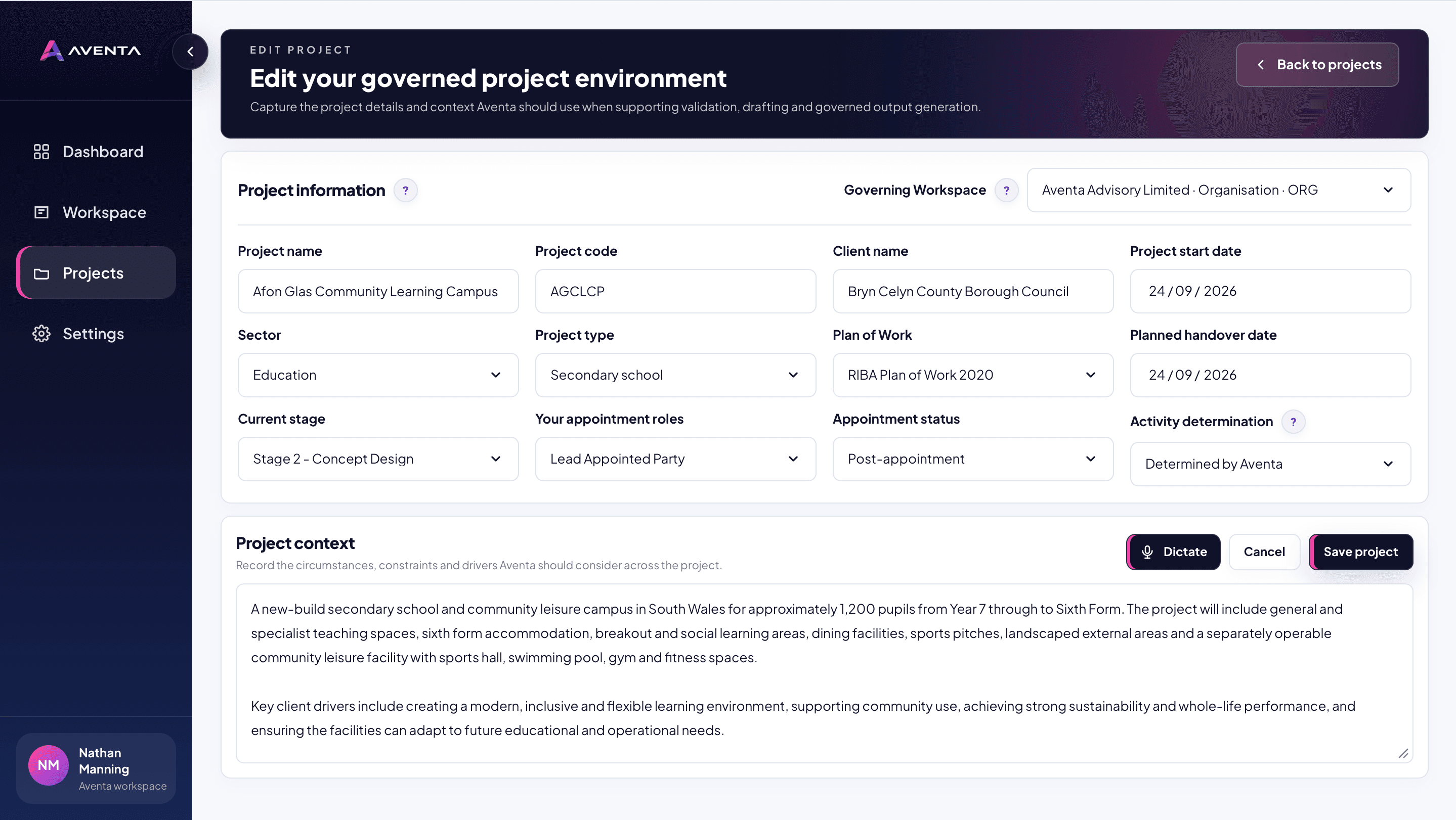 Aventa project context workspace